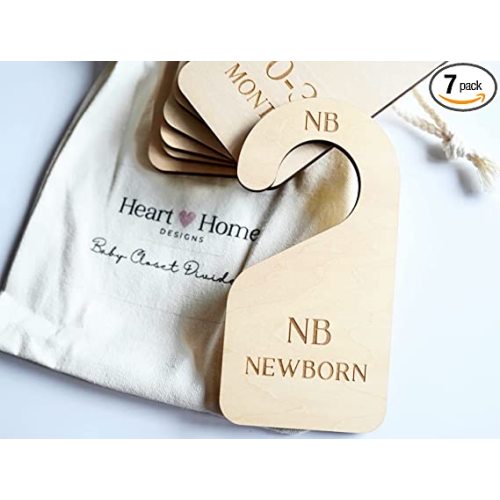 Heart and Home Designs - Modern Double-Sided Baby Closet Dividers, Nursery Closet Organizers – Set of 7 Durable Baby Closet Size Dividers - Size Newborn to 24 Months