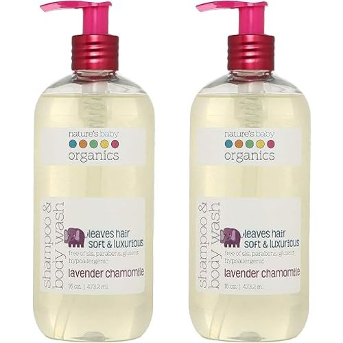Nature's Baby Organics 3 -in-1 Baby Shampoo, Body Wash and Face Wash, Formulated for Problem and Sensitive Skin, No Sulfate or Artificial Fragrances - Tear Free - Lavender Chamomile 16oz (Pack of 2)