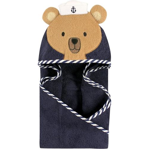 Hudson Baby Unisex Baby Cotton Animal Face Hooded Towel, Sailor Bear, One Size