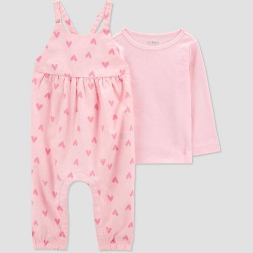 Carter's Just One You®️ Baby Girls' Heart Overalls - Pink 6M: Cotton Jumpsuit, Crisscross Back, Snap Closure