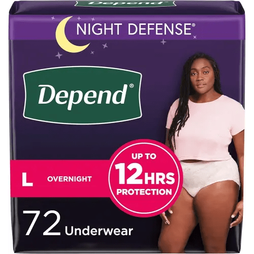 Depend Night Defense Adult Incontinence & Postpartum Bladder Leak Underwear for Women, Disposable, Overnight, Large, Blush, 72 Count, Packaging May Vary