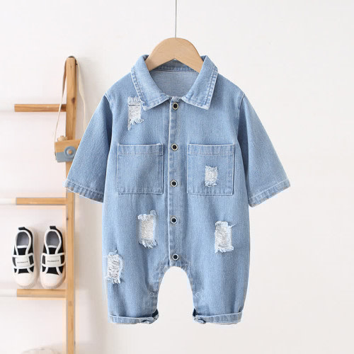 Baby Hole Denim Pocket Romper