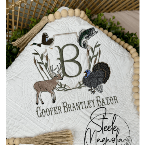 Hunting Nursery Decor Mallard Baby Blanket Deer Hunting Nursery Turkey Custom Heirloom Quilt Embroidered Personalized Fishing