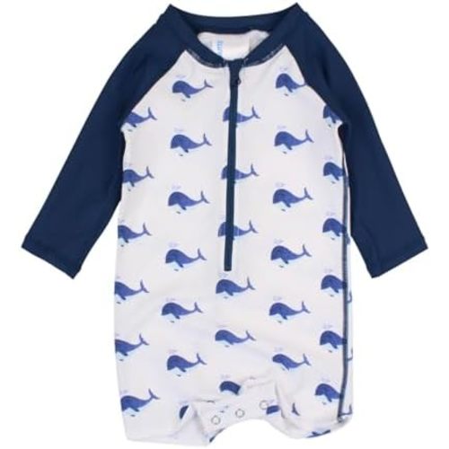 RUGGEDBUTTS Baby/Toddler Boy Swimsuit, One Piece Zipper Rash Guard Sunsuit with UPF 50+ Sun Protection