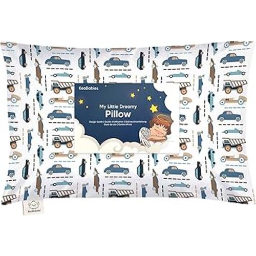 Toddler Pillow with Pillowcase - 13x18 My Little Dreamy Kids Travel Bed Pillows for Sleeping, Organic Cotton Small Pillowcase, Soft & Breathable, Machine Washable, Toddlers 2-5 Years Old (Vroom)