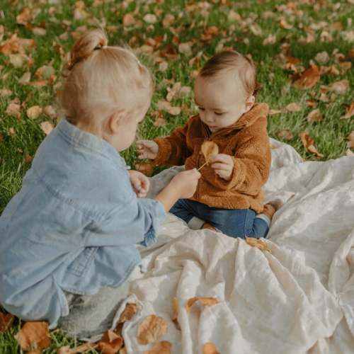 Cotton Muslin Baby Quilt, Taupe Cross - Little Unicorn | Maisonette