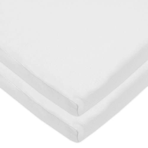 American Baby Company 2 Pack 100% Cotton Knit Fitted 18" x 36" Cradle/Bassinet Sheet - Compatible with Mika Micky Bassinet, White, Soft Breathable, for Boys and Girls
