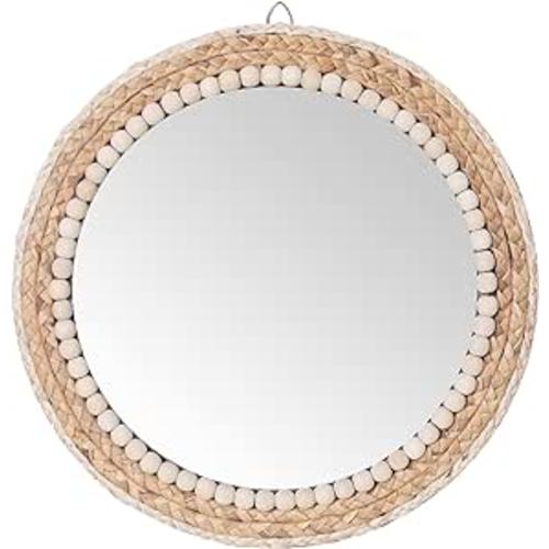 SWTHONY 15 Inch Boho Round Hanging Wall Mirror Decorative Rattan Circle Wall Mounted Mirror for Farmhouse, Living Room, Bedroom, Bathroom