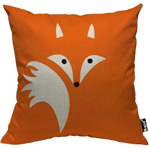 Mugod Fox Throw Pillow Case Cute Fox Face Hairy Tail Bohemian Orange Black and White Decorative Cotton Linen Square Cushion Covers Standard Pillowcase Couch Sofa Bed Men/Women 18x18 Inch