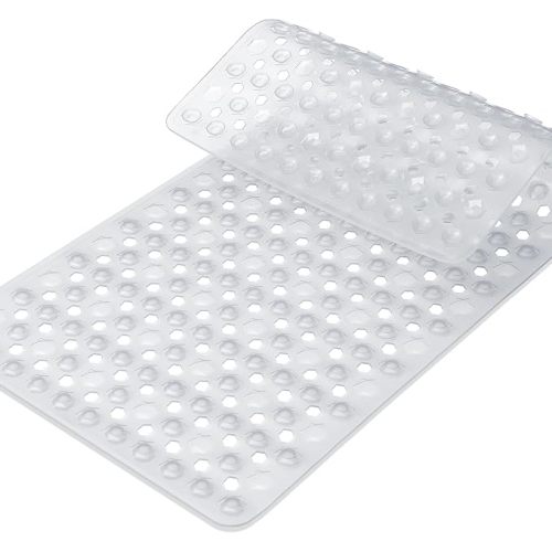 Yimobra Bath Tub Mat Non Slip, 34.5"x15.5" Long Shower Mat, Machine Washable Bathmat with Drain Holes and Suction Cups, Soft on Feet, Bathroom Essentials, Clear