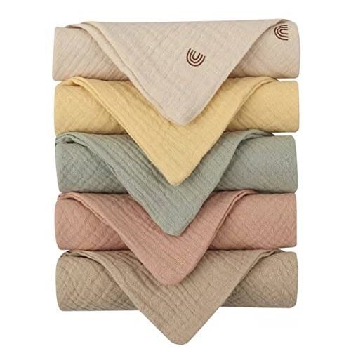 Kjuti Baby Muslin 100% Cotton Burp Washcloth - 4 Layer Hypoallergenic Saliva Soothe Face Washcloths - Burp Cloths 10x10 inch -Newborn Essentials -Burp Cloths for Baby Boy and Girl (Pastel Colors)