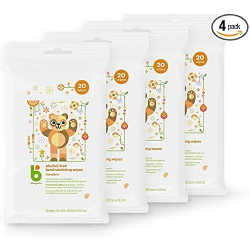 Babyganics Alcohol-Free Hand Sanitizing Wipes, Mandarin, Kills 99.9% of Common Bacteria, Moisturizing, 80 ct (20 count, 4 pack), Packaging May Vary