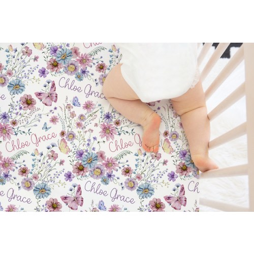 CUSTOM WILDFLOWER CRIB Sheets, Baby Girl Floral Crib Sheets, Personalized Nursery Bedding, Wildflower Nursery Minky Swaddle New Baby Gift