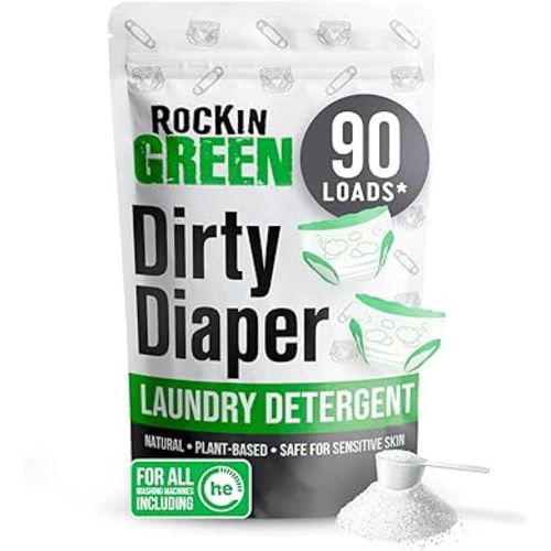 Rockin' Green Laundry Detergent, Plant based, All Natural Laundry Detergent Powder, Vegan and Biodegradable Odor Fighter, Safe for Sensitive Skin (Baby Cloth Diaper 90 Loads Unscented)