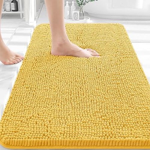 OLANLY Bathroom Rugs 30x20, Extra Soft Absorbent Chenille Bath Rugs, Rubber Backing Quick Dry, Machine Washable Bath Mats for Bathroom Floor, Tub and Shower, Home Decor Accessories, Yellow