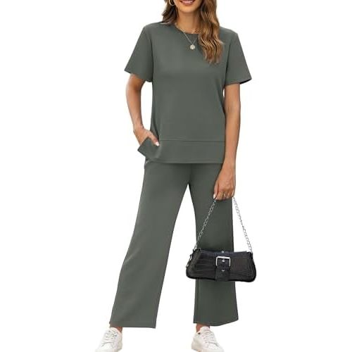 XIEERDUO Women's 2 Piece Lounge Set Fashion Travel Outfits Vacation Tracksuit Comfy Wide Leg Airport Loungewear S-3XL