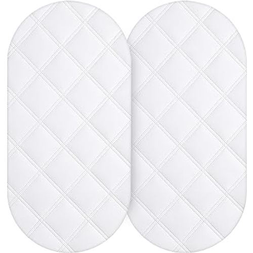 Yoofoss Waterproof Bassinet Mattress Pad Cover 2 Pack Fit for Hourglass/Oval Bassinet Mattress, Baby Bassinet Mattress Protector for Boys and Girls 32X16in White