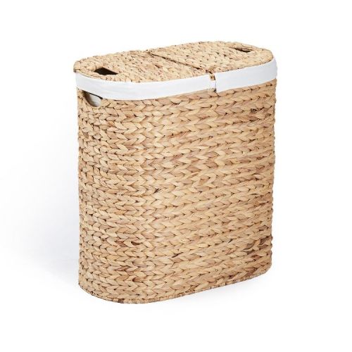 Seville Classics Hand Woven Water-Hyacinth Lidded Oval Double Laundry Hamper
