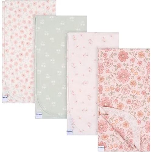 Gerber Lot de 4 couvertures de réception unisexes en flanelle 100 % coton pour bébés et nouveau-nés, 76,2 x 76,2 cm, motif floral rétro