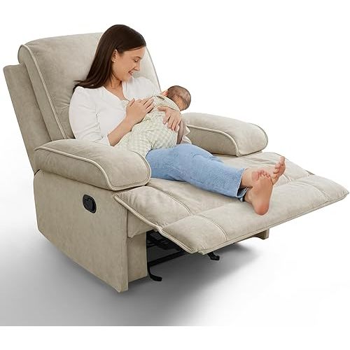 Recliner Chair Glider Rocking Recliners for Nursery, Rocker Glider Nursery Chair for Living Room with Extra Large Footrest, High Back, Upholstered Deep Seat, Oversized Fabric Recliner