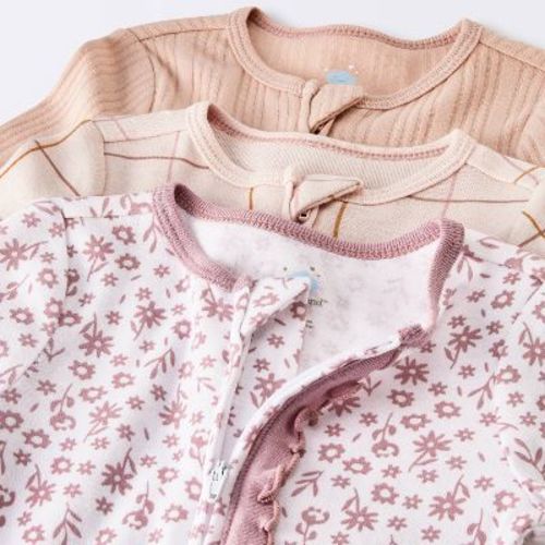Baby Girls' 3pk Floral Sleep N' Play - Cloud Island™ Peach