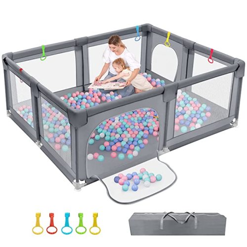 Baby Playpen Portable Kids Safety Play Center Yard Home Indoor Fence Anti-Fall Play Pen, Playpens for Babies, Extra Large Playard, Anti-Fall Playpen (Deep Grey) - 59 x 79 Inch