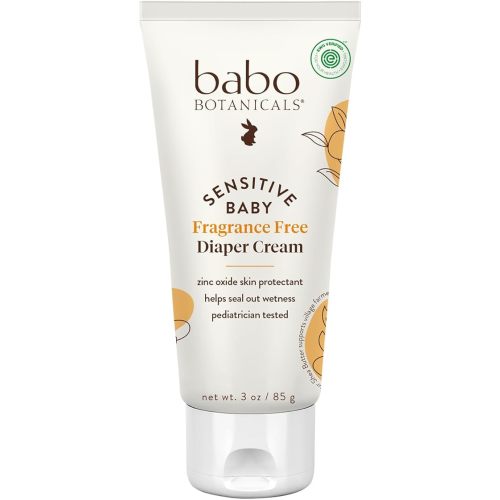 Babo Botanicals Sensitive Baby Fragrance-Free Diaper Cream - 25% Natural Zinc Oxide - Calendula, Shea & Cocoa Butter - EWG Verified - Vegan- from Birth on - 1 or 2 Pack Tube - 6oz Jar