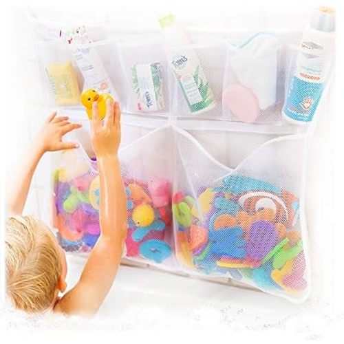 Tub Cubby Original Bath Toy Storage - Hanging Bath Toy Holder, with Suction & Adhesive Hooks, 30"x23" Mesh Net Shower Caddy for Kids Bathroom Decor, Bedroom Toy Organizer (Large