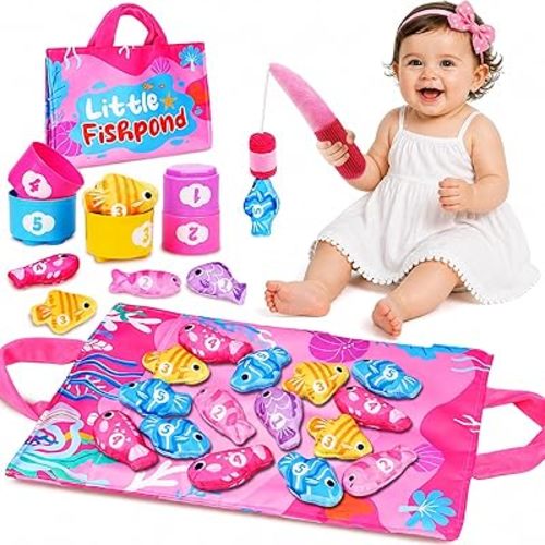 Montessori Toys for 1 Year Old Girl Gifts: Fishing Game with Stacking Cups