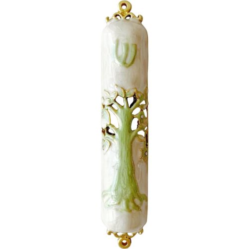 3.8 Inches Hand-Painted Mezuzah, Exquisite Enamel Design with Scroll Included for Jewish Occasions
