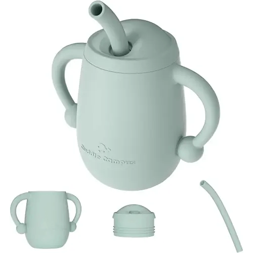 Cuddle Campus 100% Silicone Baby Training Cup, Shatterproof Toddler Sippy Cups with Straw, Open Cup for Baby, 6+ Months 4 Oz