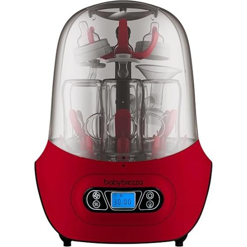 Baby Brezza Baby Bottle Sterilizer and Dryer Machine – Electric Steam Sterilization - Universal Fit - Pacifiers, Glass, Plastic, and Newborn Feeding Bottles, Red