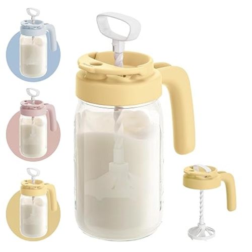 Papablic Breast Milk Pitcher, Formula & Baby Feeding Container, Yellow | Glass | BPA-Free | Leakproof | Safe & Durable | Wide Mouth | Easy to Clean & Dishwasher Safe | No Bubbles & No Clumps