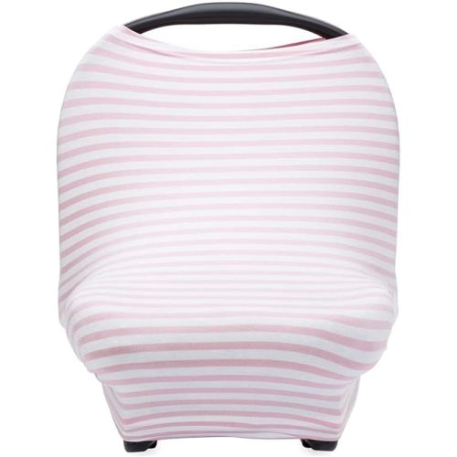 Parker Baby 4 in 1 Car Seat Cover for Girls - Stretchy Carseat Canopy, Nursing Cover, Grocery Cart Cover, Infinity Scarf - Pink/White Stripes