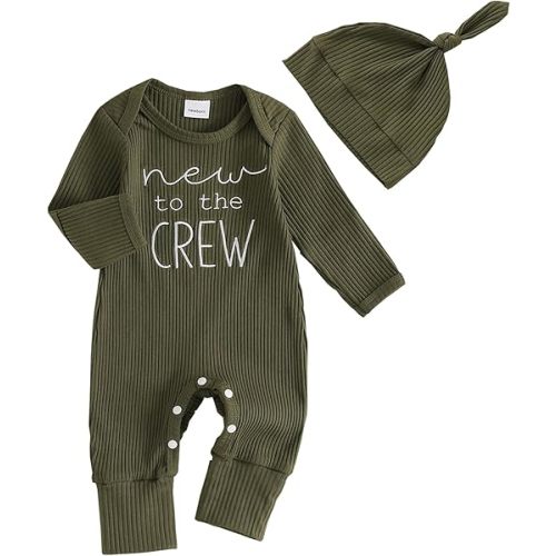 Twopumpkin Newborn Baby Boy Girl Knit Onesie Romper Newborn Coming Home Outfit Infant Fall Winter Spring Clothes with Hat