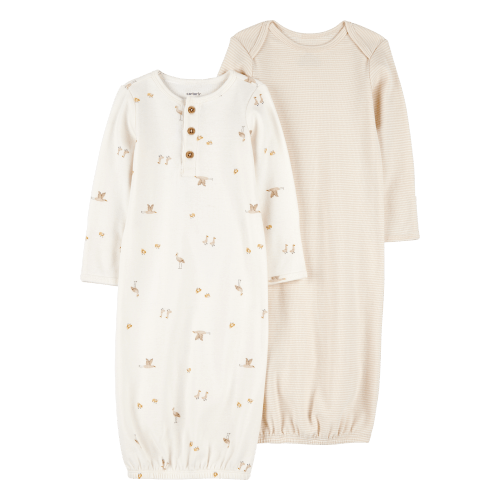 Baby 2-Pack Sleeper Gowns - Ivory/Tan
