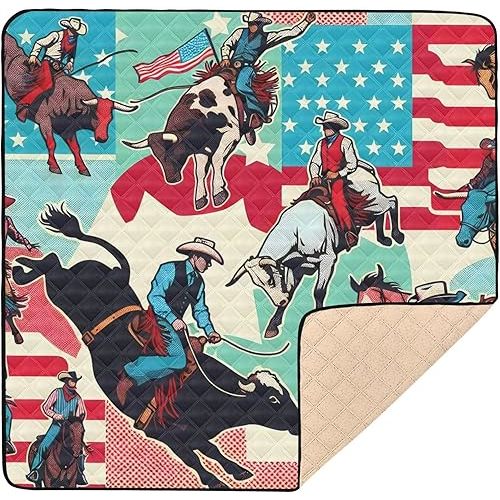 Cartoon Cowboys Baby Play Mats, Waterproof Anti- Slip Play Mat for Babies, Thicken Soft Foldable Baby Play mats for Floor, 50"×50"