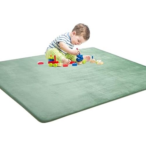 BALAPET Thick Memory Foam 50x50 Play Mat for Playpen, Super Soft Velvet Portable Baby Playpen Mat for Kids Toddler Crawling and Play, Non-Slip Bottom Playmat, Sage Green