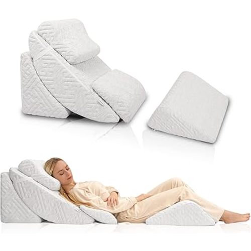 5pcs Orthopedic Bed Wedge Pillow Set, Adjustable Memory Foam, Post Surgery Foam for Back Neck & Leg Pain Relief Support, Acid Reflux, Snoring Reading, Sleeping, Sitting up, Grey