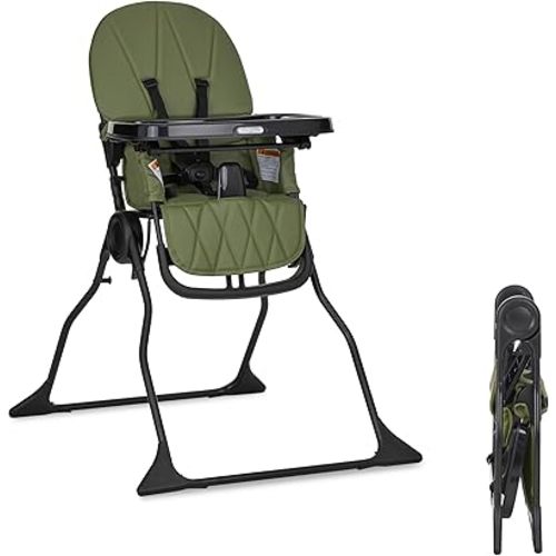 Snack and Stow Baby high Chair in Olive, Easy to fold and Store Travel high Chair, Removable and Three Position Adjustable Tray Portable high Chair