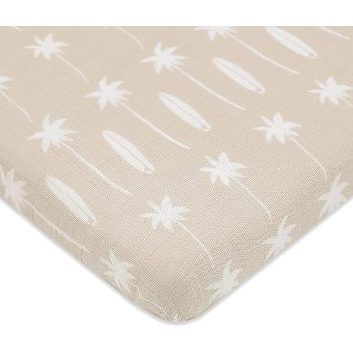 Babyletto 100% Organic Cotton All-Stages Midi Crib Sheet, GOTS-Certified, Fitted 360°, Ultra-Soft and Breathable Muslin - Beach Bum