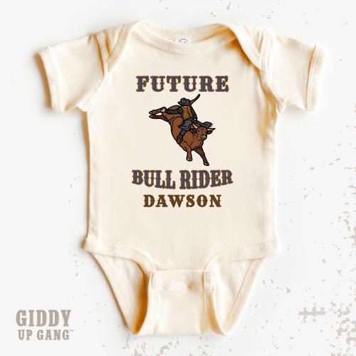 Cute Rodeo Baby Infant Shirt, Future Bull Rider with Custom Name Onesies® Brand, Baby Shower Gift (FUTURE BULL RIDER)