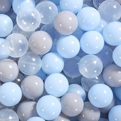 Ball Pit Balls Pack of 100 - Ball Phthalate Free BPA Free Crush Proof Plastic Ball, Play Balls for Ball Pit Babies Kids Children Birthday PartiesTent Party.(Blue/Grey/Transparent)