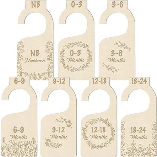 Baby Closet Size Dividers - 7X Premium Wood Nursery Closet Dividers for Baby Clothes - Botanical Greenery Leaf Plant Boho Nursery Decor - Baby Closet Dividers for Boy or Girl - [Wood]