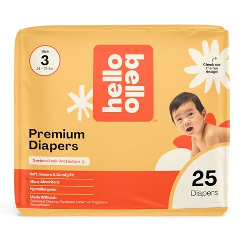 Hello Bello Diapers, Size 3 (14-24 lbs) Flower Child, 25 Count of Premium Disposable Baby Diapers, Hypoallergenic with Soft, Cloth-Like Feel