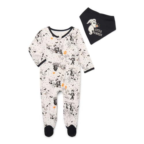 Halloween Nightmare Before Christmas Baby Boys or Girls Footed Sleep N Play Pajamas and Bib Set, 2-Piece, Sizes 0M-9M