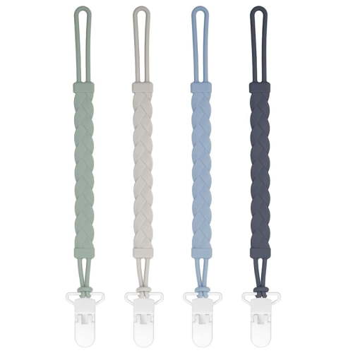 Stylish Silicone Pacifier Clips, 4-Pack Pacifier Holder with Flexible Woven Rope Design, 100% Food Grade Silicone, Easter Safe Essentials for Newborns Baby Boys and Girls
