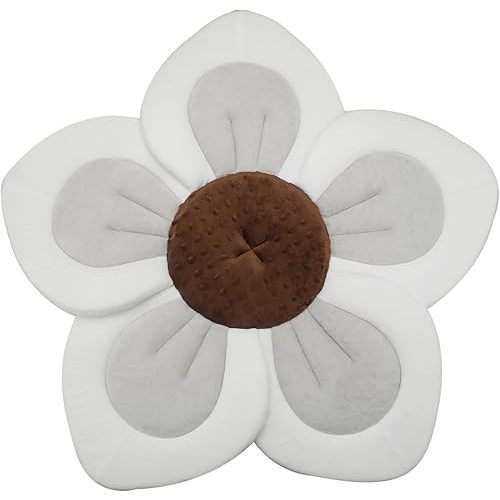 PandaEar Baby Bath Pad for Infant Newborn | Soft Flower 5 Petals for Sink Bathtub Essentials Shower Gift (Grey)