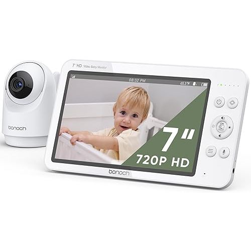 bonoch MegaView Baby Monitor with Camera and Audio, 7" 720P HD Video Baby Monitor No WiFi, 6000mAh Battery, VOX Mode, Auto Night Vision, Hack Proof, Remote PTZ, 8 Lullabies Baby Camera Monitor