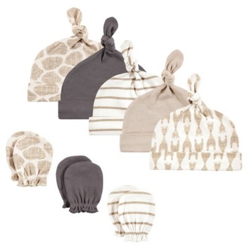 Hudson Baby Unisex Baby Cotton Cap and Scratch Mitten Set, Modern Giraffe, 0-6 Months
